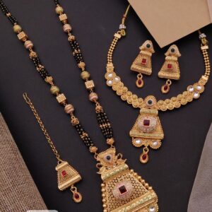 Premium Rajwadi Mangalsutra Combo Set No.75 | Antique Gold Finish | Royal Temple-Inspired Design 🖤💛💎