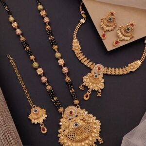 Premium Rajwadi Mangalsutra Combo Set No.75 | Antique Gold Finish | Traditional Bridal Elegance 🖤💛💎