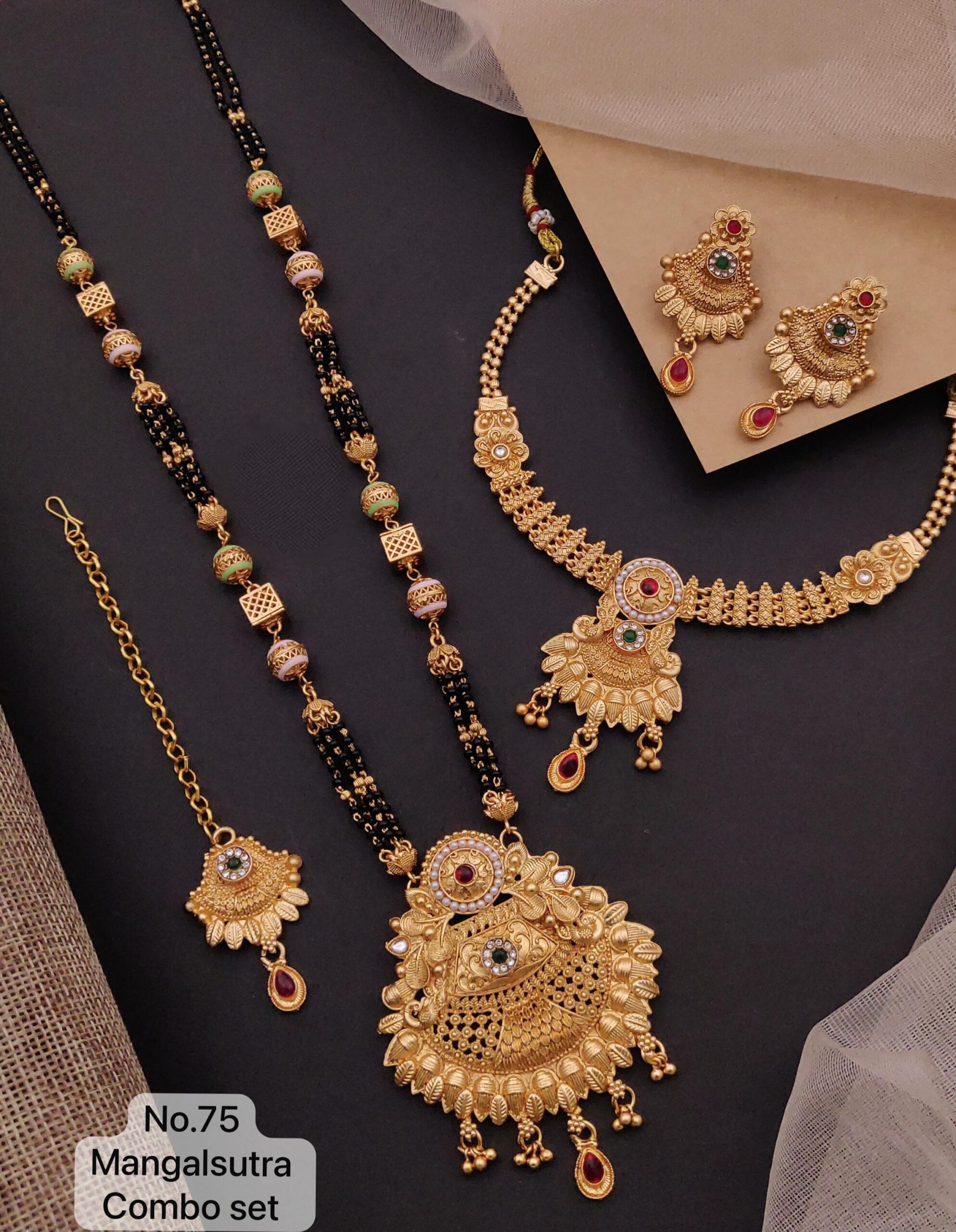 Premium Rajwadi Mangalsutra Combo Set No.75 | Antique Gold Finish | Traditional Bridal Elegance π€ππ