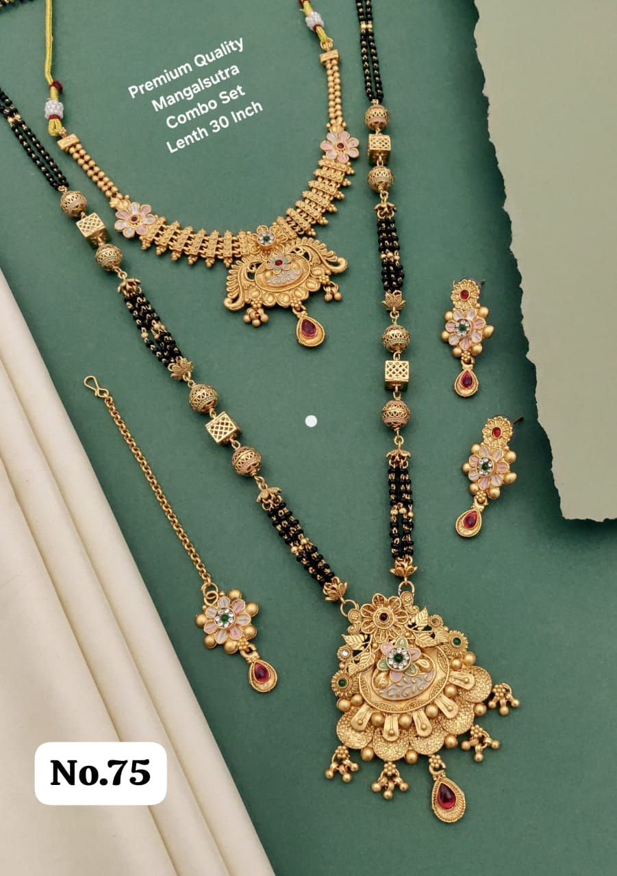 Premium Quality Rajwadi Mangalsutra Combo Set | Antique Gold Finish 🖤💛💎