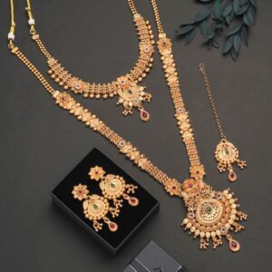 Royal Temple Bloom Mangalsutra Combo Set | Necklace, Long Chain, Earrings & Maang Tikka