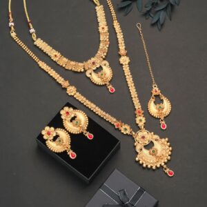 Traditional Floral Peacock Mangalsutra Combo Set | Antique Matte Gold Finish 🌸