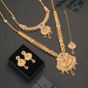 Classic Temple Design Mangalsutra Combo Set | Antique Gold Finish 💛