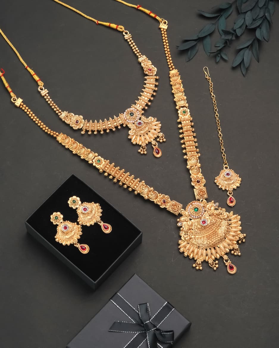 Classic Temple Design Mangalsutra Combo Set | Antique Gold Finish π