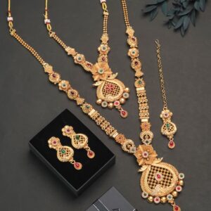 Royal Floral Temple Mangalsutra Combo Set | Antique Gold Finish 💛